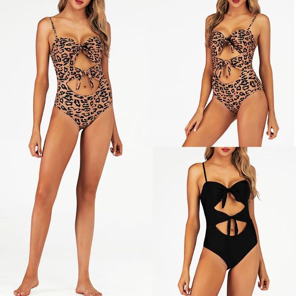 Whear Women Spaghetti Strap Bowknot Bathing Suit Cutouts Front One Piece Monokini High Waisted Beachwear Swimsuit
