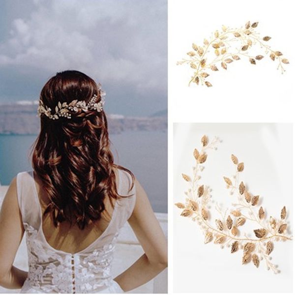 

bride headwear korean golden leaf you pearl branch marry dinner toast full dress hair decorate, Silver