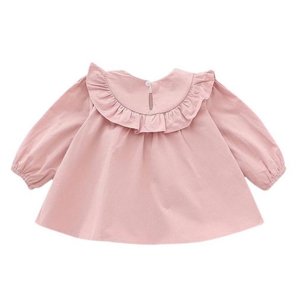 

baby girls autumn ruffle shirt long sleeve infant girls blouse lotus collar kids girl outwear pink white yellow for 9-48m, White;black