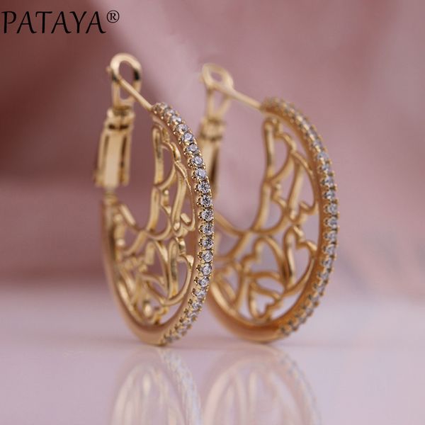 

pataya new love hollow lace circle dangle earrings 585 rose gold white round natural zircon women wedding fine fashion jewelry, Silver