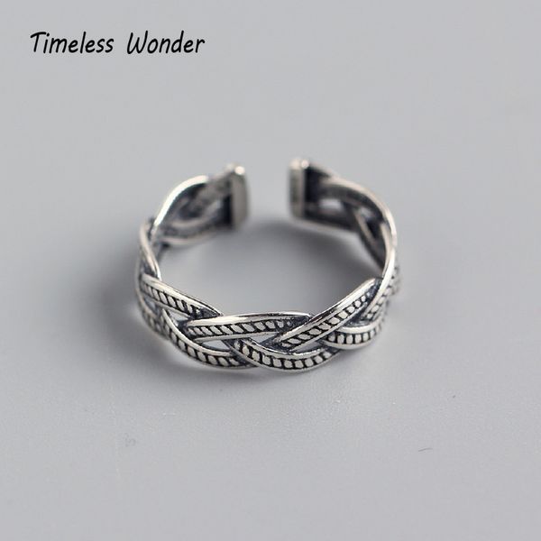 

timeless wonder 925 sterling sliver geo braided knot open rings women jewelry punk gothic fine ins hiphop boho vintage 5392, Golden;silver