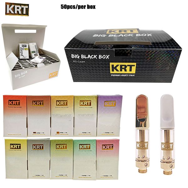 

Новый горячий KRT картридж 0,8 мл 1,0 мл Vape Тележки стеклокерамической Gold Top С Упаковка Коробка 10 Flavors 510 Threading