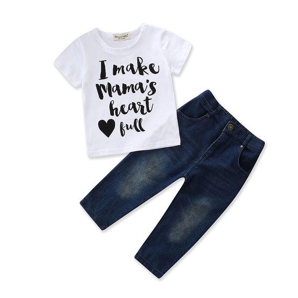 

2Pcs New Fashion Toddler Kids Boys Clothes Set Tops T-shirt Jeans Denim Pants Outfits Set Clothes 1-5T
