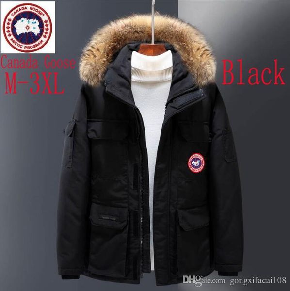 

2020canada goose1 warm manteau fur hooded thick winter men goose down jacket for canada male chaquetas overcoat ing, Black