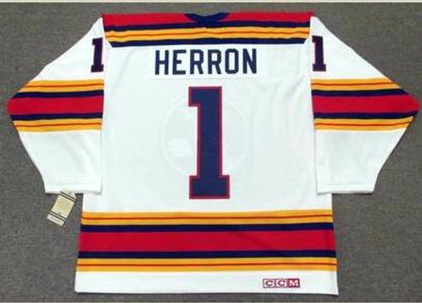 

custom men youth women vintage #1 denis herron kansas city scouts 1975 ccm hockey jersey size s-5xl or custom any name or number, Black