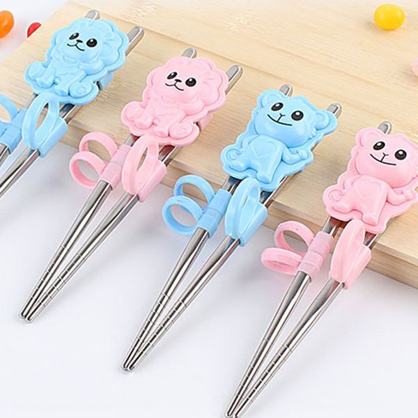 

дети палочки для еды ребенок из нержавеющей стали мультфильм просвещения обучения многоразовые обучение палочки для еды посуда дети палочки