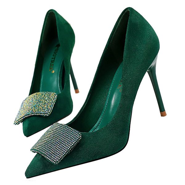 

2020 women 9.5cm high heels crystal glitter pumps lady wedding green yellow blue heels female scarpins valentine bridal shoes, Black