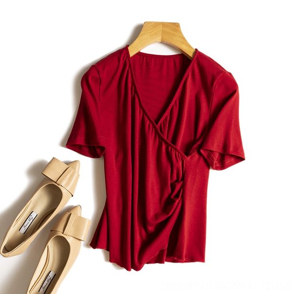 

cotton v-neck short-sleeved scheming t- niche slim base slim collarbone women's summer t- shirt shirt clothes, White