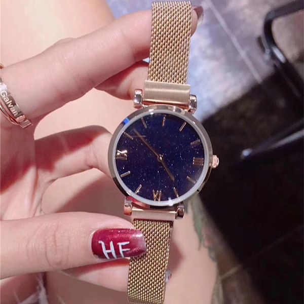 

2020 лучшие моды для женщин часы кварцевые звездным циферблат magentic пряжка из розового золота / серебра жизнь водонепроницаемый марка lad, Slivery;brown