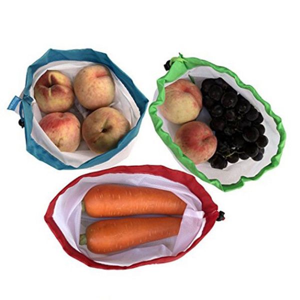 

5pcs/pack reusable mesh bags rope vegetable toys storage pouch fruit & grocery bags mesh storage bag shopping bag