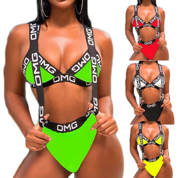

women swimsuit push up padded bra bikini 2pcs letter swimwear bathing suit ladies swimsuit monokini, White;black
