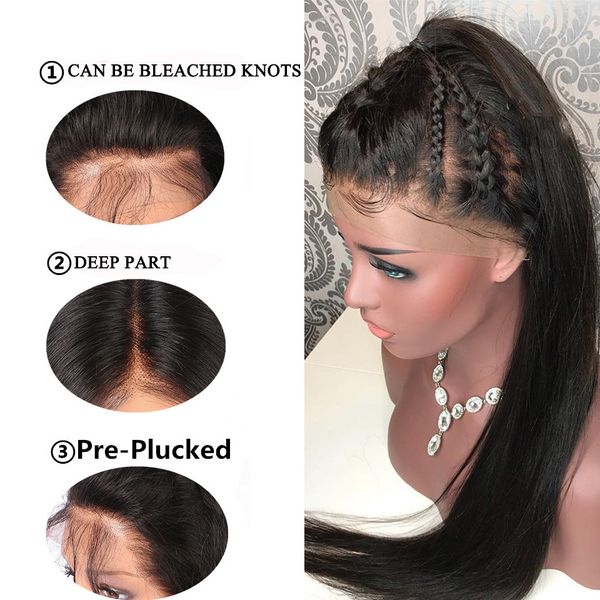 

360 lace frontal wig 360 lace front human hair wigs with baby brazilian straight 150% denisty remy hairs, Black;brown