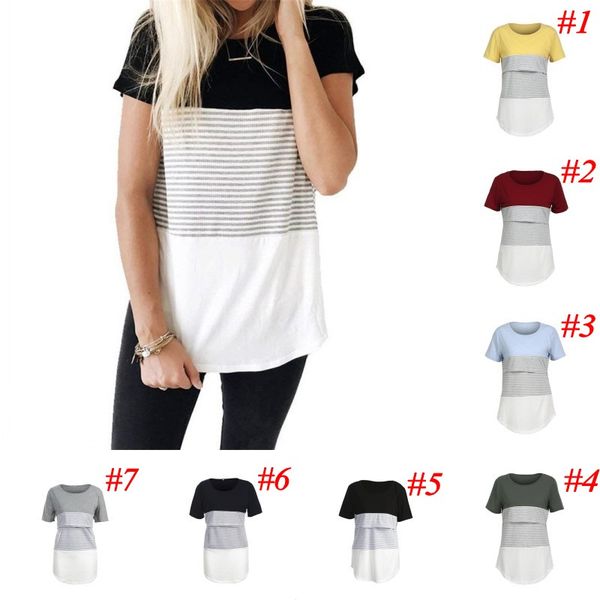 

maternity striped tees nursing short long sleeve round neck blouses shirts breastfeeding t shirt clothes casual maternity clothings, White