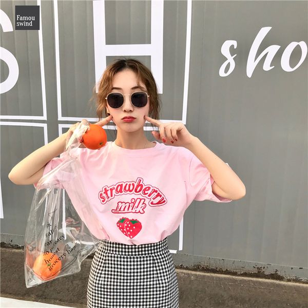 

harajuku kawaii сыпучего tshirt молоко футболка tops лето женщины корейская мода школьница streetwear коротких клубничная симпатичную одежда, White