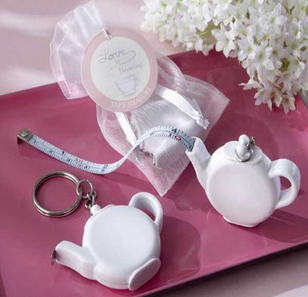 

teapot plastic measuring tape keychain portable mini key chain, Silver