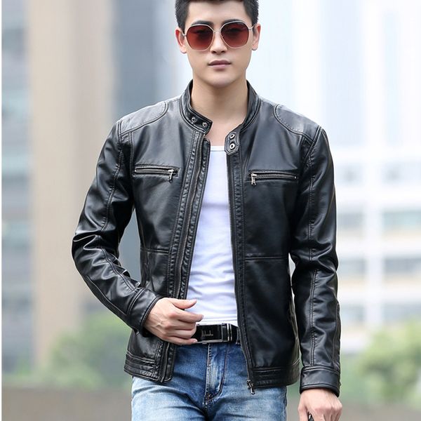 

m-5xl men's leather jackets men stand collar coats male motorcycle leather jacket casual slim brand clothing black coffee,602