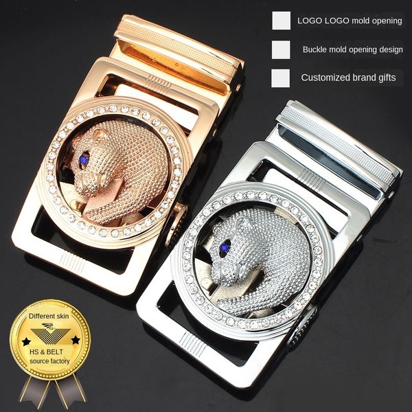 

hongsheng stereo animal head fashion personalized wolf head men's buckle diamond belt diamond belt automatic buckle, Slivery;black