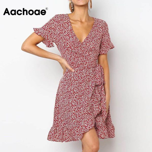 

2020 sexy deep v-образным вырезом летнее платье женщины boho цветочный принт мини-вечернее платье элегантный рябить с коротким рукавом пляжн, Black;gray