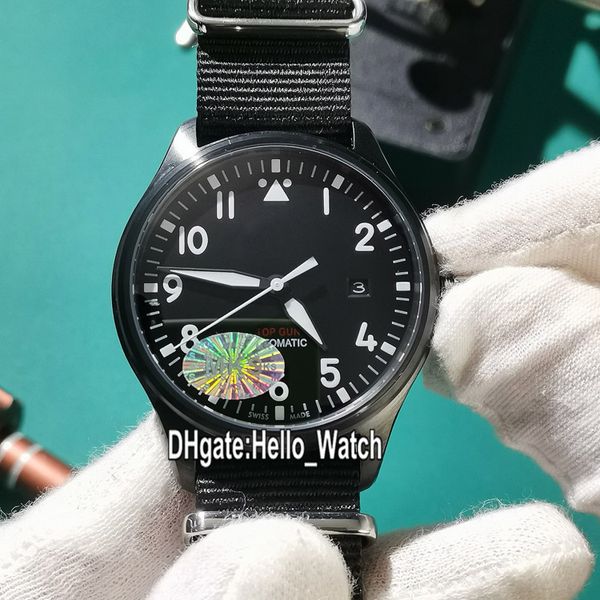 

new mark xviii pilot petit prince iw326901 miyota 821a automatic mens watch black dial pvd black steel case nylon strap watches hello_watch, Slivery;brown