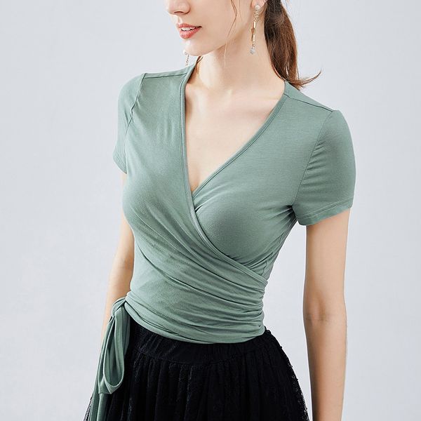 

latin dance shirts adults practice clothes short-sleeved v-neck lace-up rumba cha cha samba tango salsa women wear dn4377, Black;red