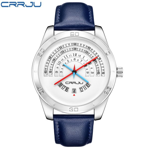 

2020 crrju band luxury sports leather watches men's casual quartz calendar clock army military wrist watch relogio masculino, Slivery;brown