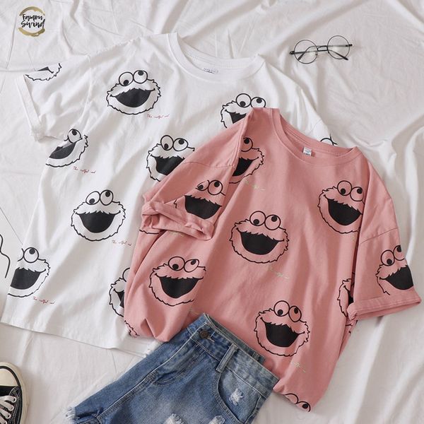 

korean kawaii pink white t shirt women short sleeve o neck t-shirts summer new casual tee shirt homme harajuku woman tshirt