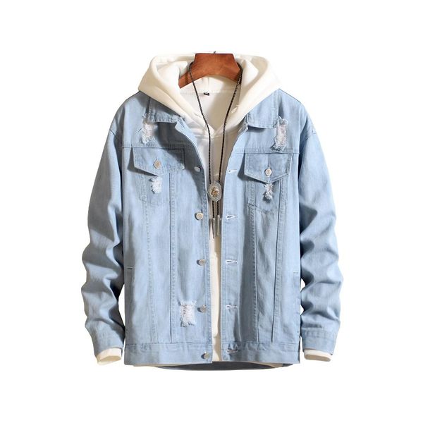 

2019 men's casual fashion men's denim jacket coat comfortable solid color long-sleeved single-breasted loose denim shirt, Black;brown