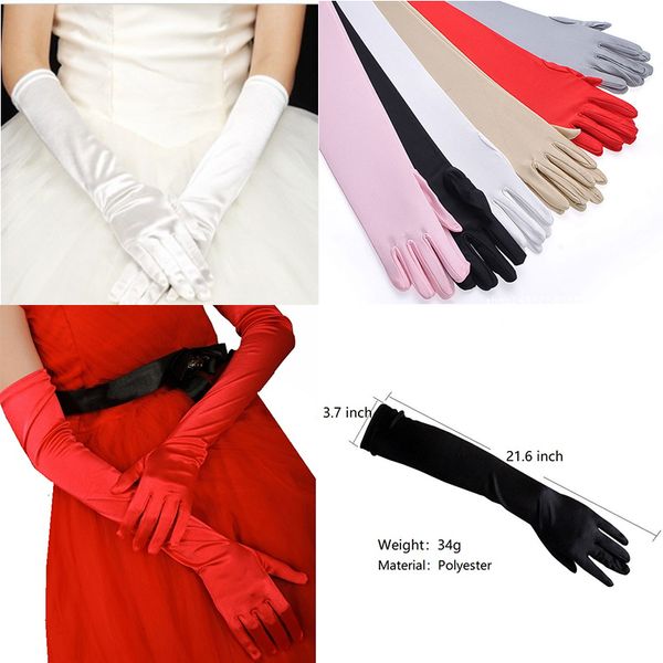 

satin long finger elbow sun protection gloves opera evening party prom costume fashion gloves black women luvas de inverno, Blue;gray