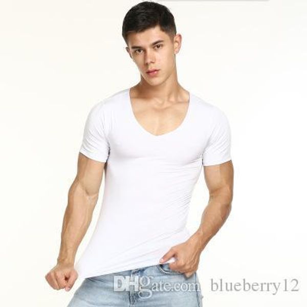 

summer cotton tee short sleeve t-shirt male seamless v collar slim t-shirt youth tight bottom shirt, White;black