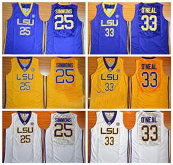 

ncaa university basketball lsu tigers jerseys shaquille 33 oneal o neal ben 25 simmons jersey men college yellow team purple away white, Black;red