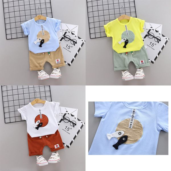 

2019 тенденция стиль лето хлопок круглый воротник рыбы шаблон с коротким рукавом и шорты две части для мальчиков и девочек, White