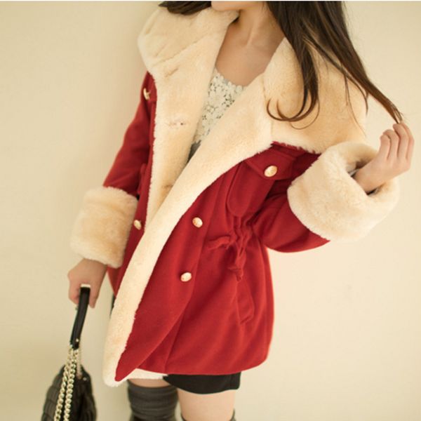 

newly lady women slim double breasted autumn&winter warm flannel slim coat jacket m99, Black