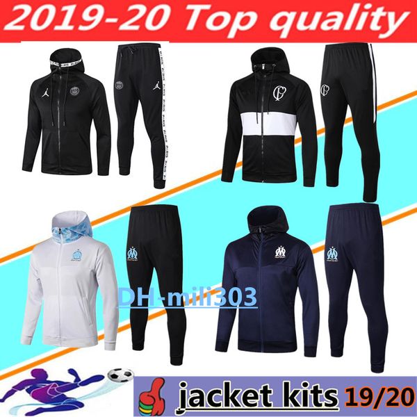 

2019 2020 olympique de marseille hooded jacket tracksuit soccer training suit maillot de foot paris flamengo football jacket sweater sets, Black