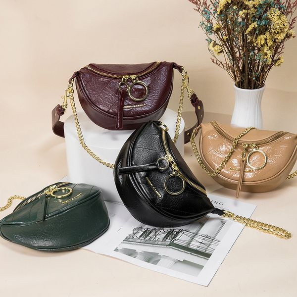 

saddle bag split leather handbag round bag women vintage half moon new ins fashion black