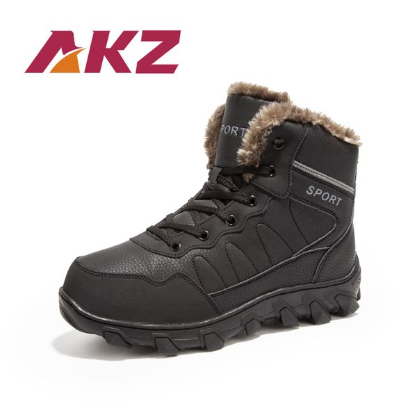 

akz new arrival plus size 39-48 men's ankle boots microfiber leather snow boots winter fur warm outdoor climbing shoe, Black