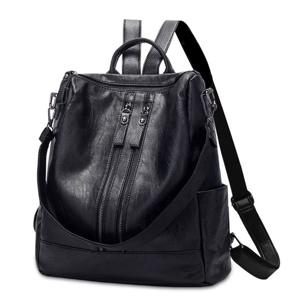 

21l leather backpack women 2020 school travel backpack woman black fashion womens bags casual bagpack back pack 36*33*18cm new