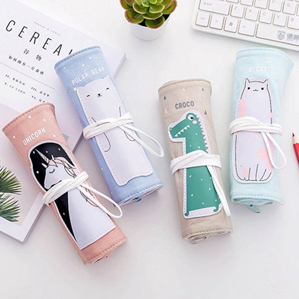 

1pc cartoon unicorn cat pencil case school pencil cases roll up bag portable box school supplies
