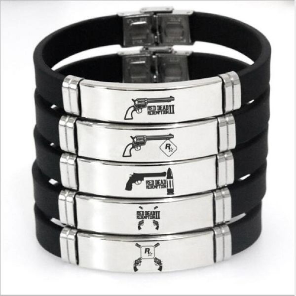 

new game red dead redemption 2 bracelets black silicone stainless steel adjustable pendant bracelet xmas gift for friends fans, Golden;silver