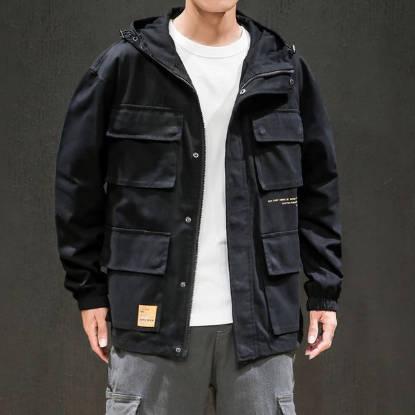

m-5xl mens jackets and coats streetwear cargo hooded bomber jacket men windbreaker fashions clothes 2019autumn big pocket, Black;brown