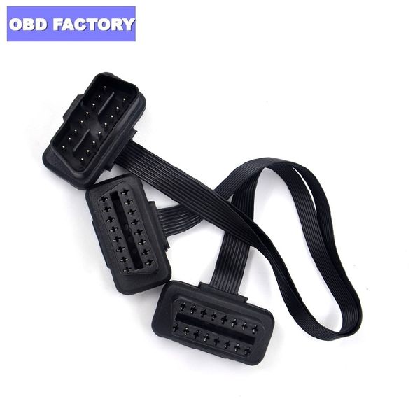 

30cm obdii extension dual connector y splitter obd obd2 16pin male to female connection flat+thin as noodle elm327 ing