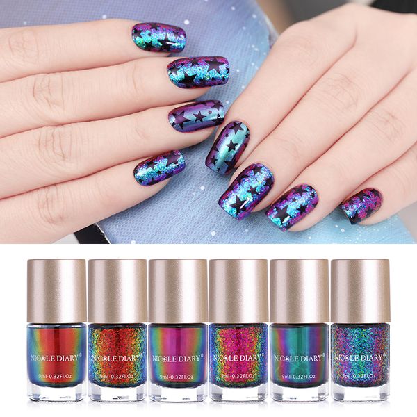 

nicole diary 9ml chameleon nail art polish colorful wonderworld series iridescent flakes nail varnish art sequins lacquer