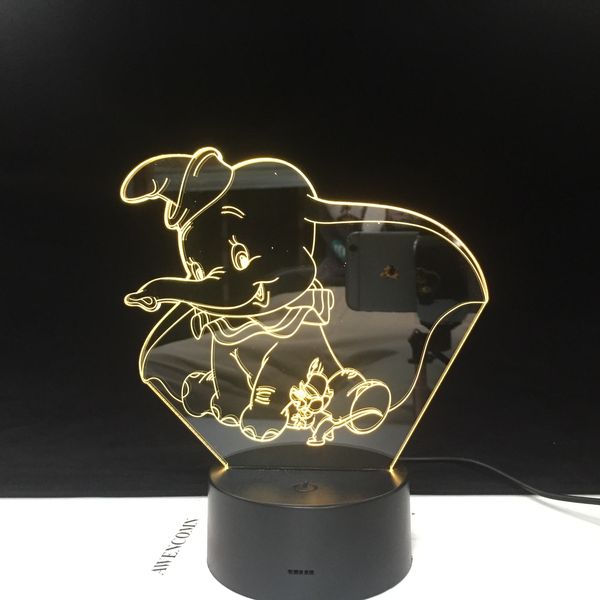 

flying ears elephant dumbo cartoon 3d led night light baby nightlight color changing indoor decoration kids girl boys child gift