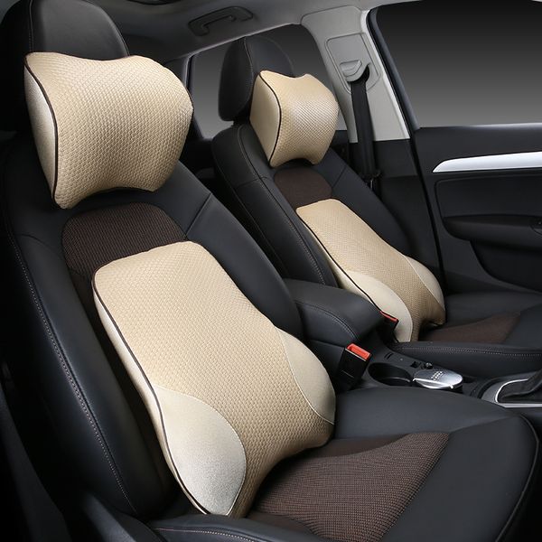 

car neck pillow & seat support protect headrest business style memory foam cushion car interior accessories knitwear pu leather