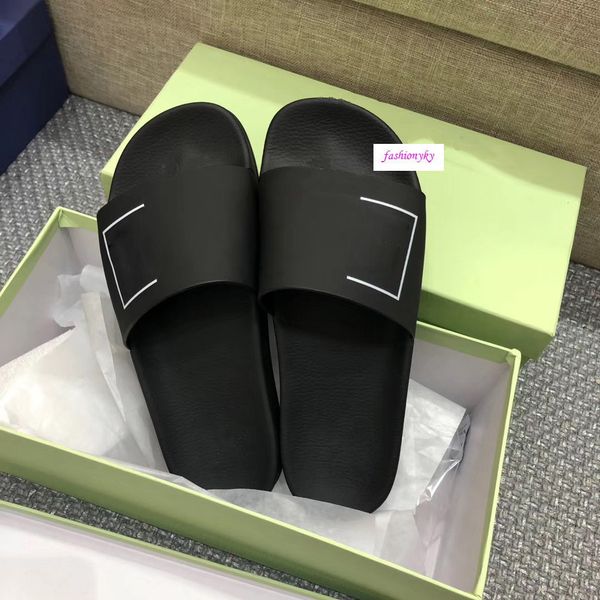 

new summer designer off leisure indoor beach slippers white printing lovers slippers with box, Black