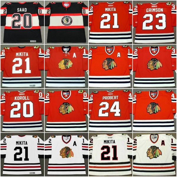 

Chicago Blackhawks 20 BRANDON SAAD 1930's CLIFF KOROLL 1975 STAN MIKITA 1963 STU GRIMSON 1991 BOB PROBERT 1996 WILSON Vintage Hockey Jersey