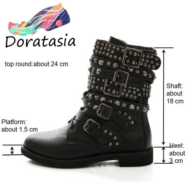 

big size 43 women cowboy boots punk style rivets shoes woman two kind outside combat riding motorcycle ankle boots, Black