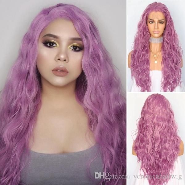 

selling 26inch light purple natural water wave hair glueless synthetic lace front wigs for women daily makeup wedding party halloween, Black