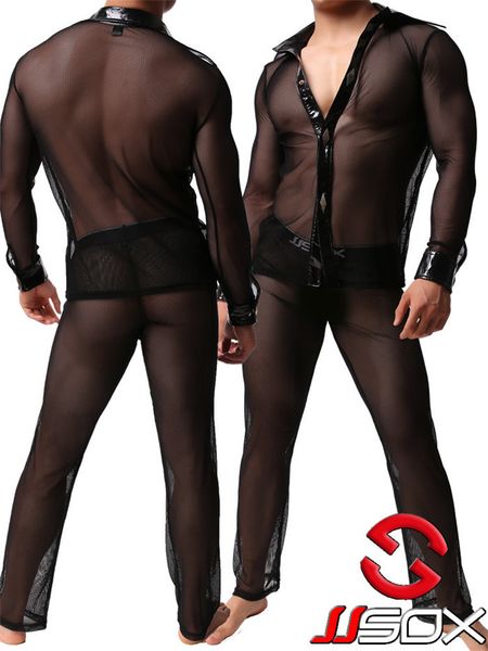 

mens costmes see though pure black button v neck slim suit males nwe style underwear