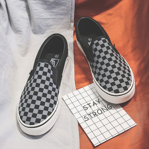 

men women authentic slip on shoes classic outdoor street style low fashion checkerboard black gray skateboarding shoes