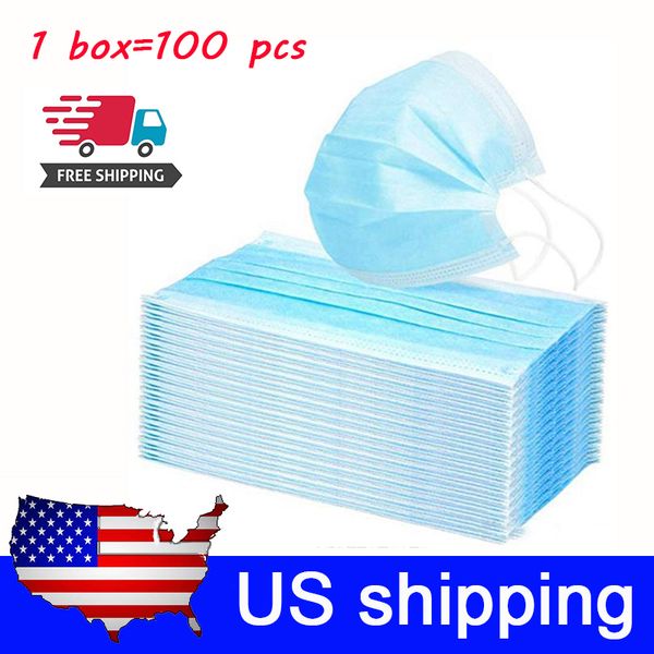 

us shipping 100 pcs disposable dust mask 3 layers dustproof facial protective cover masks anti-dust salon masks homeware ing